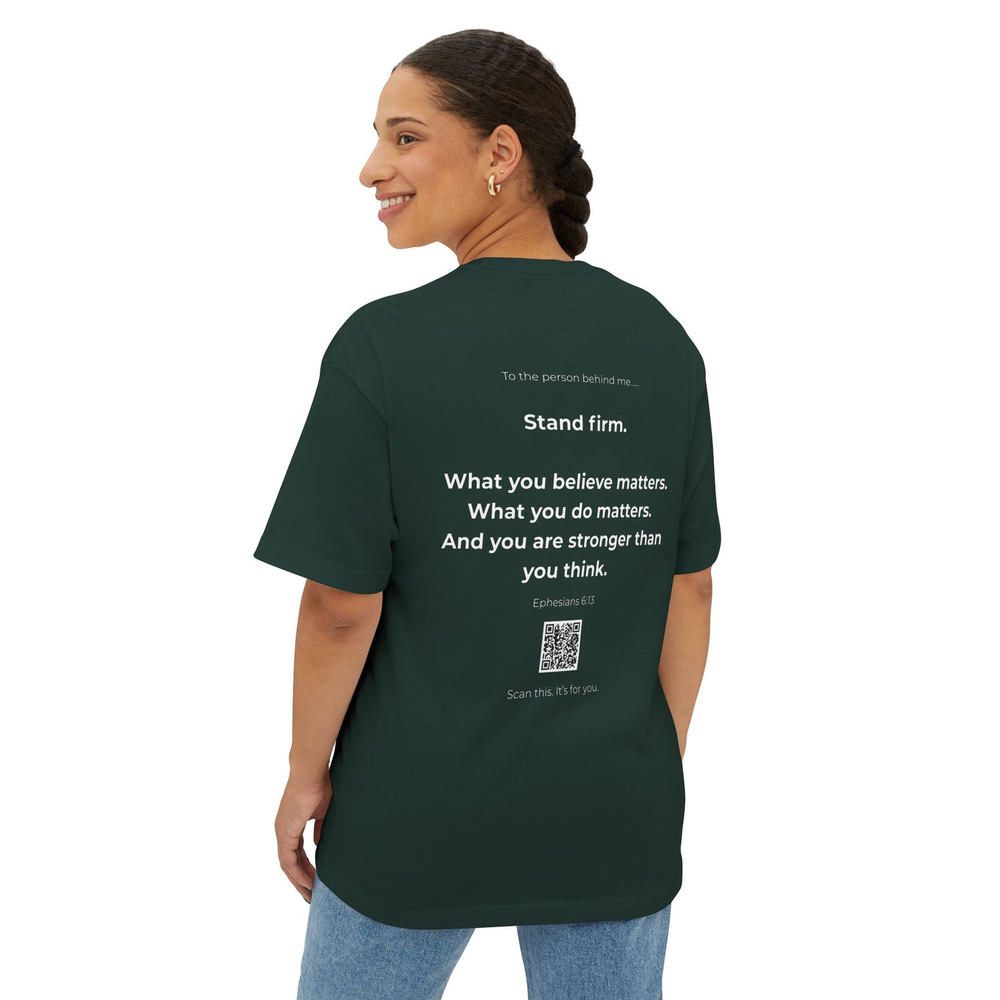 Stand Firm QR Tee | For Those Fighting Quiet Battles | Christian T-Shirt with Message Link