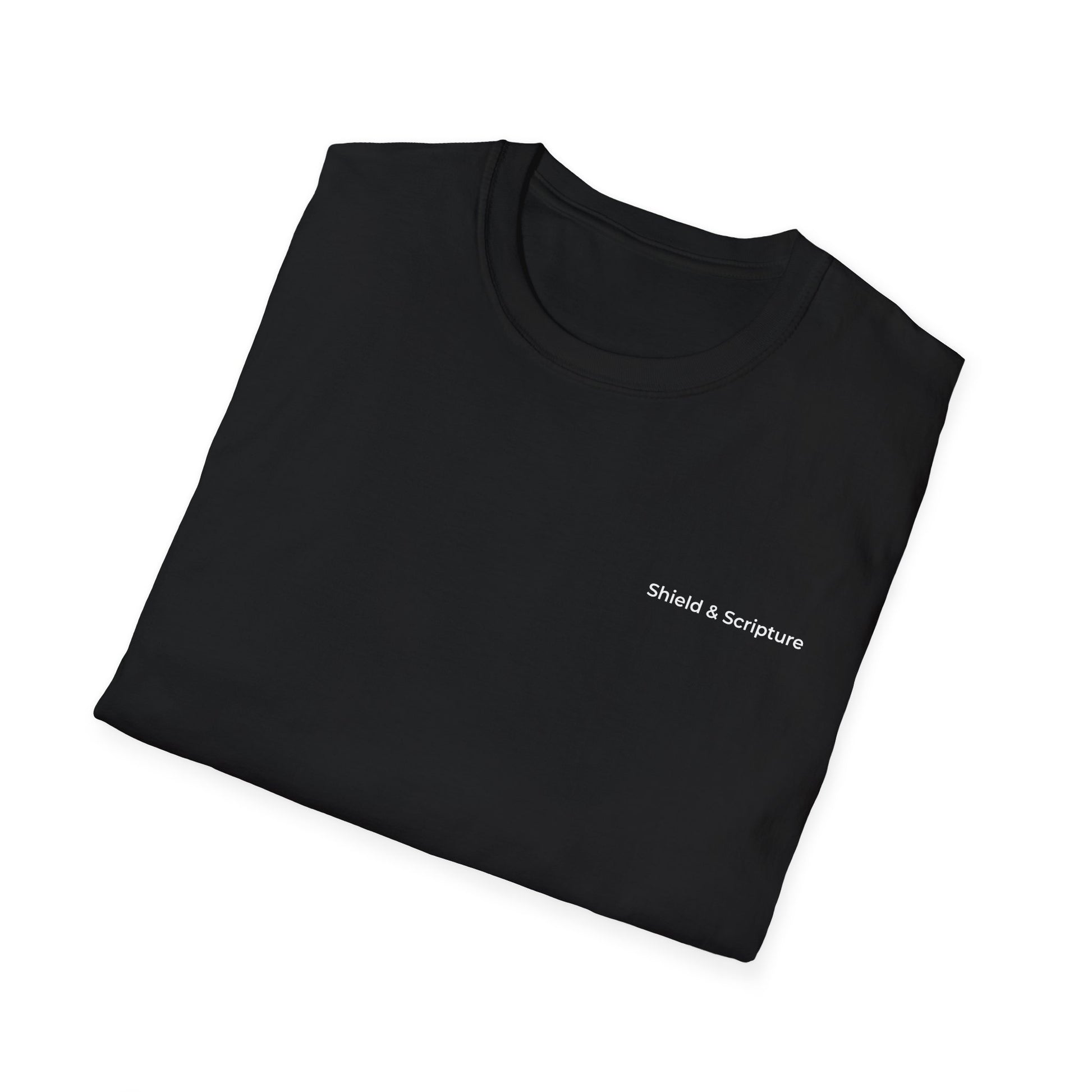 Front chest logo on black Christian Armor of God shirt